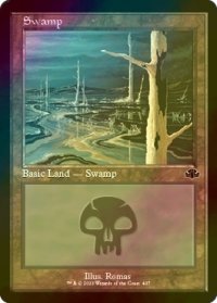[FOIL] 沼/Swamp No.407 (旧枠) 【英語版】 [DMR-土地C]
