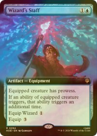 [FOIL] 魔法使いの杖/Wizard's Staff (拡張アート版) 【英語版】 [HOB-青R]