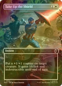 [FOIL] 盾、構え/Take Up the Shield (全面アート版) 【英語版】 [MSH-白C]