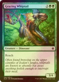 [FOIL] 葉を食む鞭尾/Grazing Whiptail 【英語版】 [XLN-緑C]