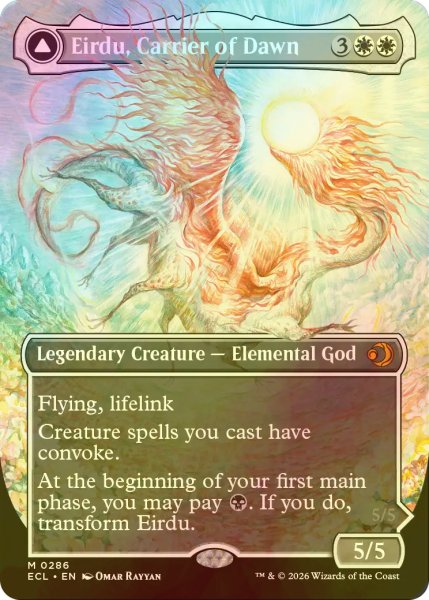 画像1: [FOIL] 払暁をもたらすもの、エイルドゥ/Eirdu, Carrier of Dawn (全面アート版) 【英語版】 [ECL-白MR] (1)