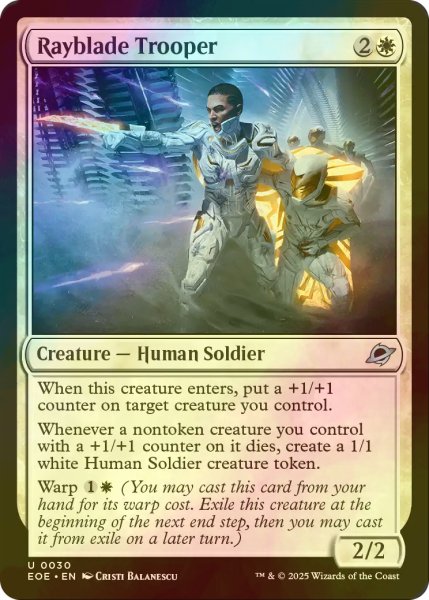 画像1: [FOIL] レイブレードの強兵/Rayblade Trooper 【英語版】 [EOE-白U]*詳細要確認 (1)