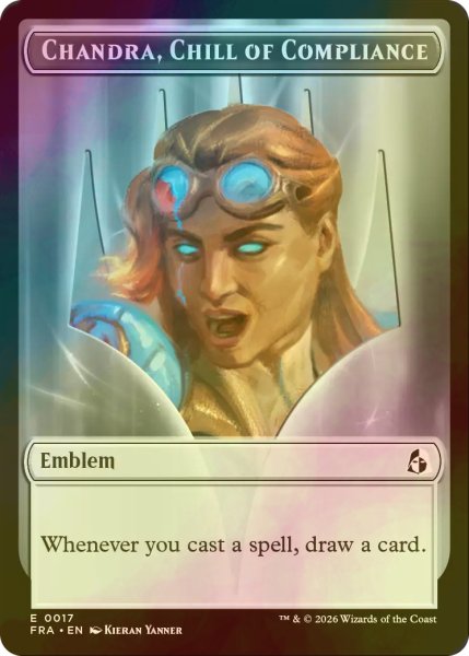 画像1: [FOIL] 遵守の冷気、チャンドラ/CHANDRA, CHILL OF COMPLIANCE & 反逆の先導者、チャンドラ/CHANDRA, TORCH OF DEFIANCE 【英語版】 [FRA-トークン] (1)
