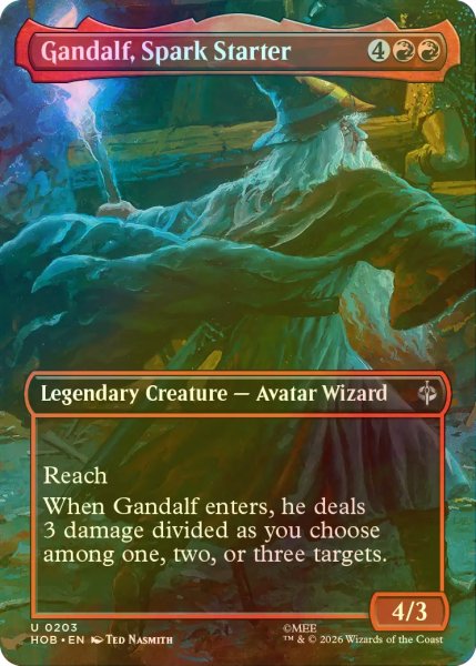 画像1: [FOIL] 火花熾し、ガンダルフ/Gandalf, Spark Starter (全面アート版) 【英語版】 [HOB-赤U] (1)