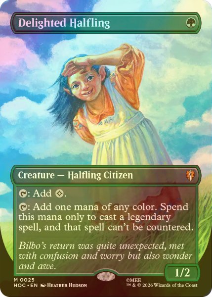 画像1: [FOIL] 喜ぶハーフリング/Delighted Halfling (全面アート・海外産ブースター版) 【英語版】 [HOC-緑MR] (1)