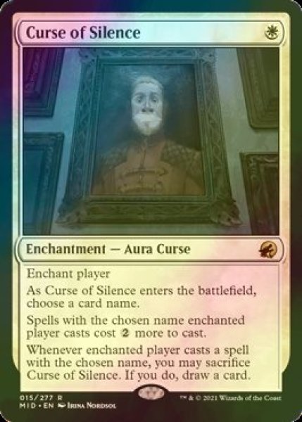 画像1: [FOIL] 静寂の呪い/Curse of Silence 【英語版】 [MID-白R] (1)