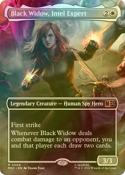 画像1: [FOIL] 諜報のスペシャリスト、ブラック・ウィドウ/Black Widow, Intel Expert (全面アート版) 《特価品》 【英語版】 [MSC-白R] (1)