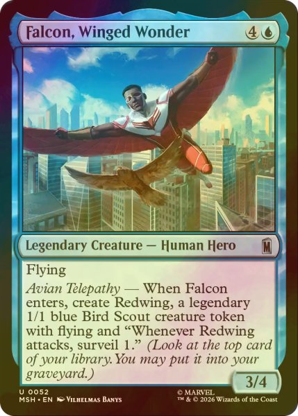 画像1: [FOIL] 翼を持つ戦士、ファルコン/Falcon, Winged Wonder 【英語版】 [MSH-青U] (1)