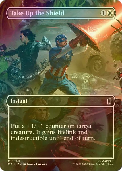 画像1: [FOIL] 盾、構え/Take Up the Shield (全面アート版) 【英語版】 [MSH-白C] (1)