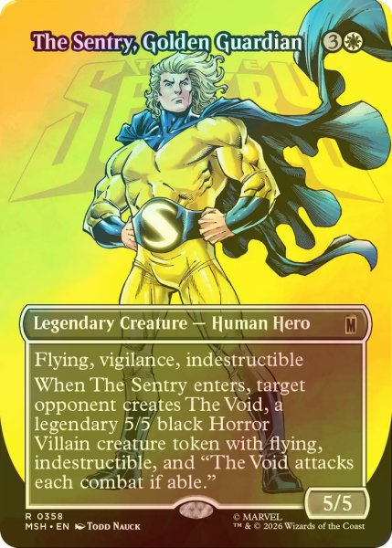 画像1: [FOIL] 金色の守護者、セントリー/The Sentry, Golden Guardian (全面アート版) 【英語版】 [MSH-白R] (1)