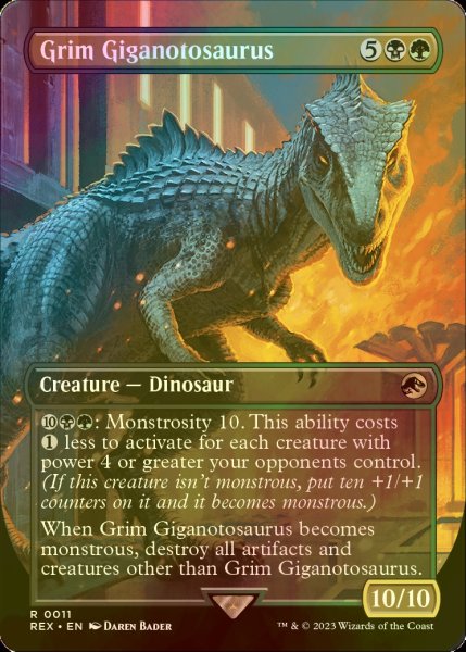 画像1: [FOIL] 残忍なギガノトサウルス/Grim Giganotosaurus (全面アート版) 【英語版】 [REX-金R] (1)