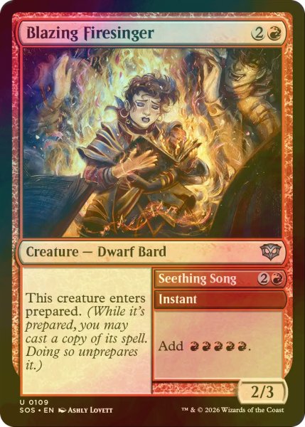 画像1: [FOIL] 燃え立つ火歌い/Blazing Firesinger 【英語版】 [SOS-赤U] (1)