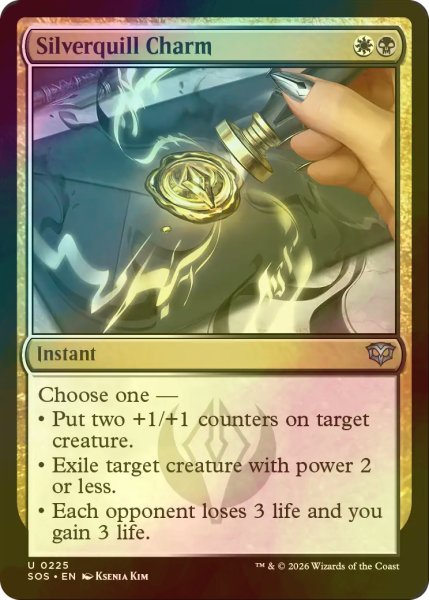 画像1: [FOIL] シルバークイルの魔除け/Silverquill Charm 【英語版】 [SOS-金U] (1)