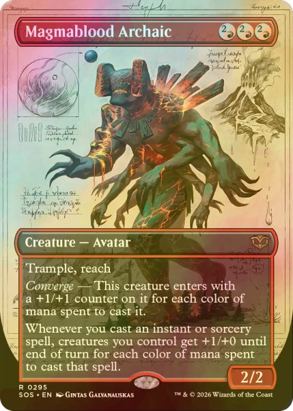 画像1: [FOIL] 溶岩血脈のアルカイック/Magmablood Archaic (全面アート・海外産ブースター版) 【英語版】 [SOS-赤R] (1)