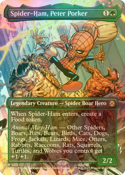 画像1: [FOIL] スパイダーハム、ピーター・ポーカー/Spider-Ham, Peter Porker (全面アート・海外産ブースター版) 【英語版】 [SPM-緑R] (1)