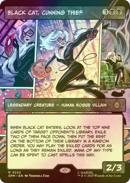 画像1: [FOIL] 狡猾な怪盗、ブラックキャット/Black Cat, Cunning Thief (ショーケース・海外産ブースター版) 【英語版】 [SPM-黒R] (1)