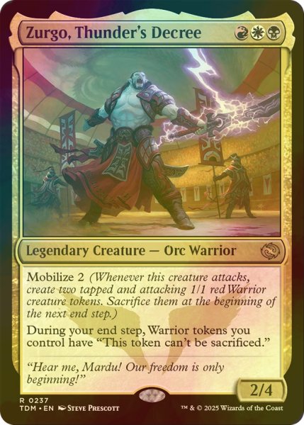 画像1: [FOIL] 雷の布告、ズルゴ/Zurgo, Thunder's Decree 【英語版】 [TDM-金R] (1)