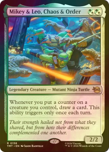 画像1: [FOIL] 混沌と秩序、マイキーとレオ/Mikey & Leo, Chaos & Order 【英語版】 [TMT-金R] (1)