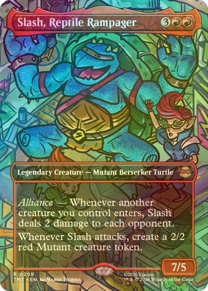 画像1: [FOIL] 破天荒爬虫類、スラッシュ/Slash, Reptile Rampager (全面アート版) 【英語版】 [TMT-赤R] (1)