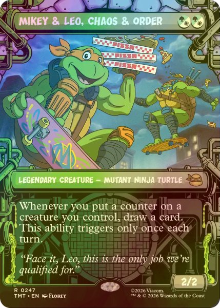 画像1: [FOIL] 混沌と秩序、マイキーとレオ/Mikey & Leo, Chaos & Order (ショーケース版) 【英語版】 [TMT-金R] (1)