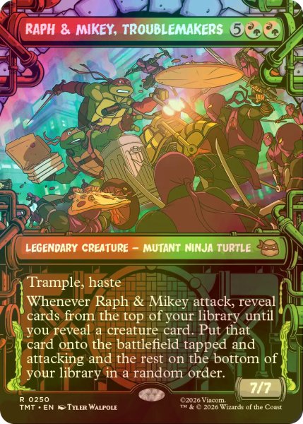 画像1: [FOIL] トラブルメーカー、ラフとマイキー/Raph & Mikey, Troublemakers (ショーケース版) 【英語版】 [TMT-金R] (1)